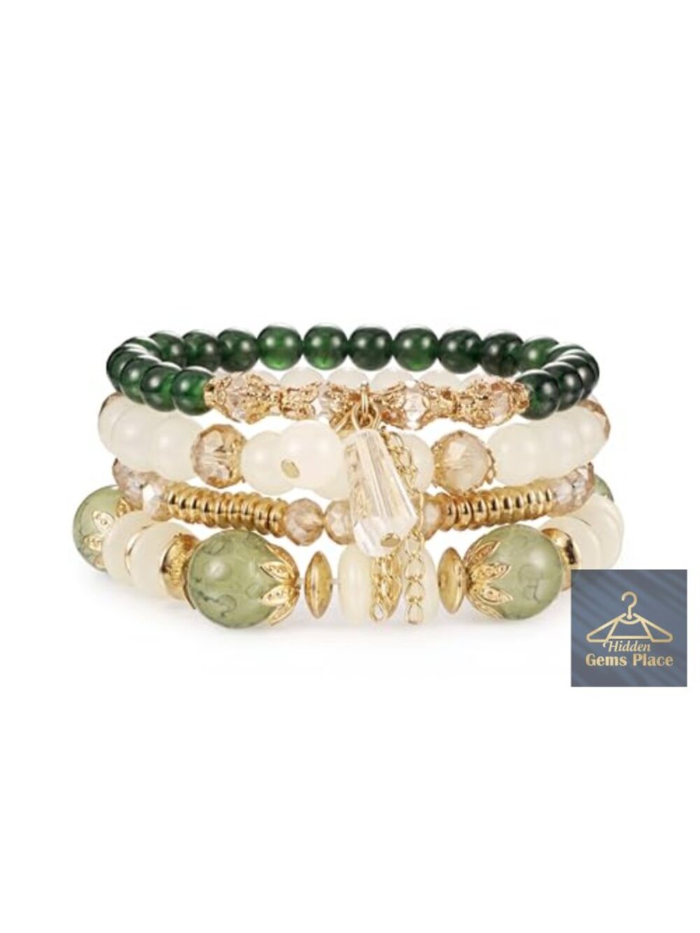 4 Pcs Stackable Stretch Natural Stone Beaded Bracelets Set, Elastic Boho